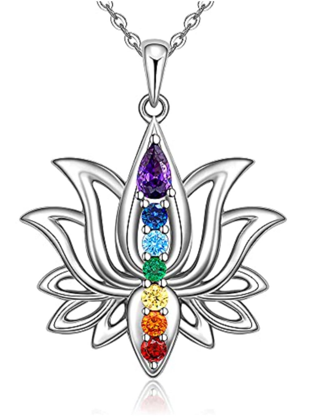 Sterling Silver Lotus Chakra Necklace 7 Chakra Pendant Yoga Jewelry